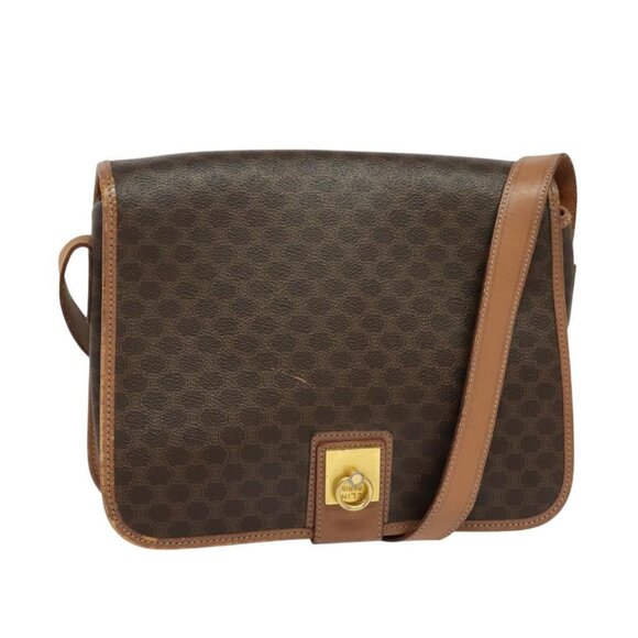 CELINE Macadam Canvas Shoulder Bag PVC Leather Brown Gold Auth 117973 - Picture 1 of 16